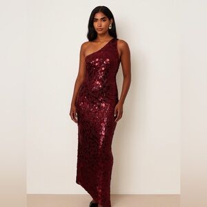 THE NOLI SHOP One Shoulder Sequin Gown - Red - Size Small